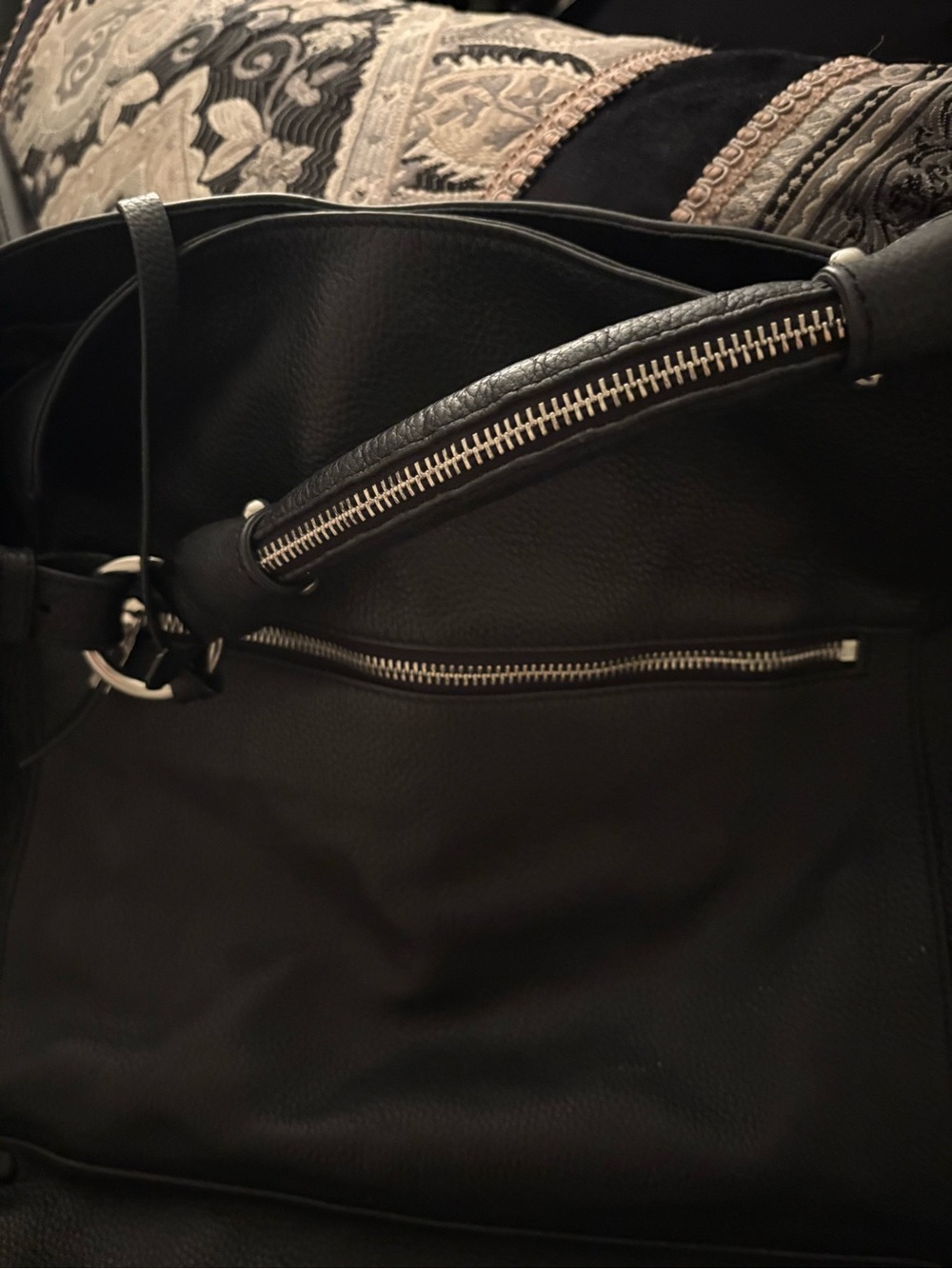 Vince Camuto Black Pebbled Leather Bag with Silver Hardware